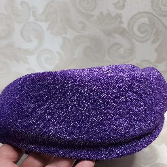 VINTAGE 1950S PURPLE PILLBOX HAT WITH VELVET FLOWERS OLD HOLLYWOOD GLAM